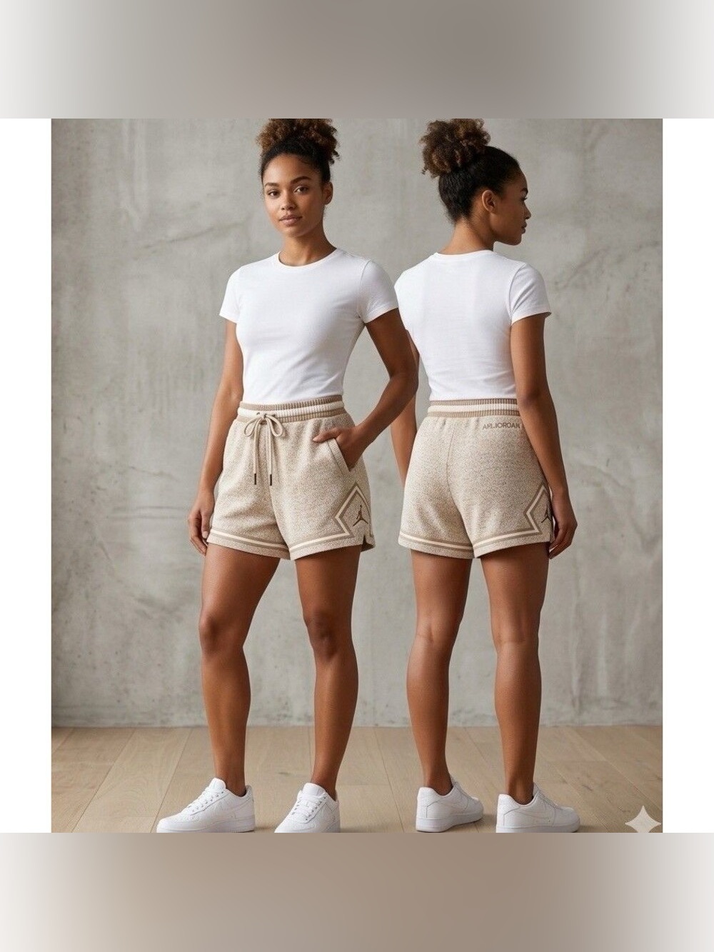 Air Jordan Women's Cream Knit Drawstring Athletic Shorts with Subtle Logo med
